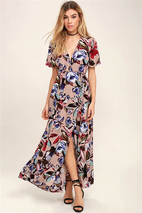 Lovely Blush Floral Print Dress Wrap Dress Maxi Dress 49 00 Lulus