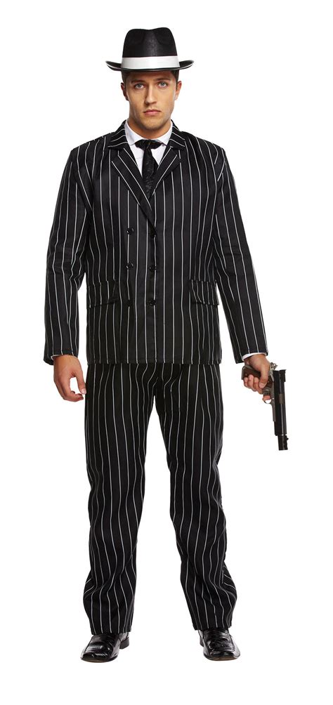 New Adults Mens Gangster Pinstripe Suit Black Gents 1920s Costume Fancy