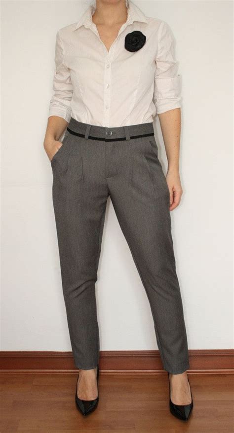 Womens Pants High Waisted Trousers In Gray Office By Ksclothing
