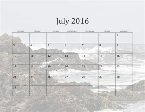 July 2016 Beach Calendar Free Stock Photo Public Domain Pictures