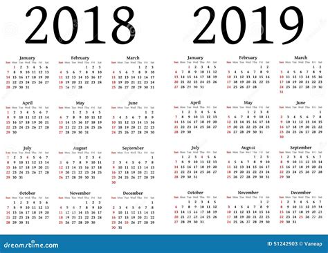 Calendar For 2018 And 2019 Stock Illustration Illustration Of Office