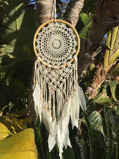 White Crochet Dream Catcher With Feathers White Dream Catcher Etsy