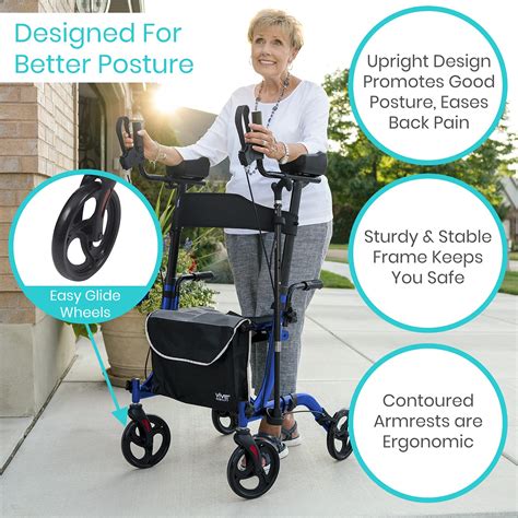 Vive Mobility Upright Rollator Walker For Seniors With Seat And