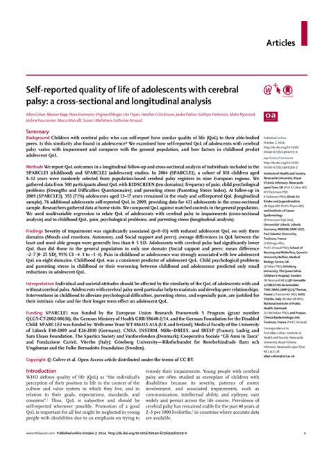 Pdf Self Reported Quality Of Life Of Adolescents With Cerebral Palsy A Cross Sectional And