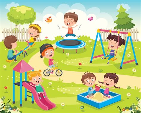 Premium Vector Children Playing In The Park