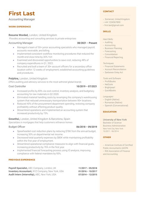 Accounting Manager Resume Examples For 2024 Resume Worded