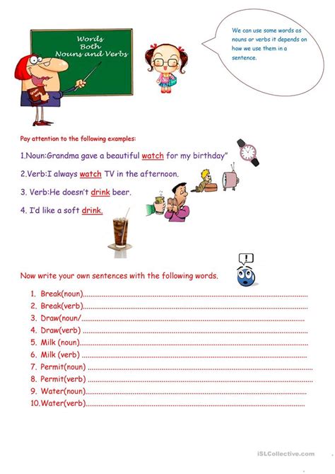 Words Both Nouns And Verbs English Esl Worksheets For Distance