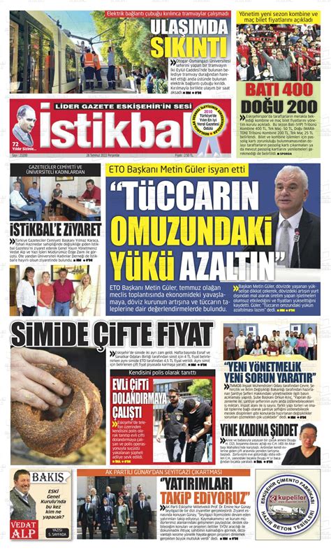 28 Temmuz 2022 tarihli İstikbal Gazete Manşetleri