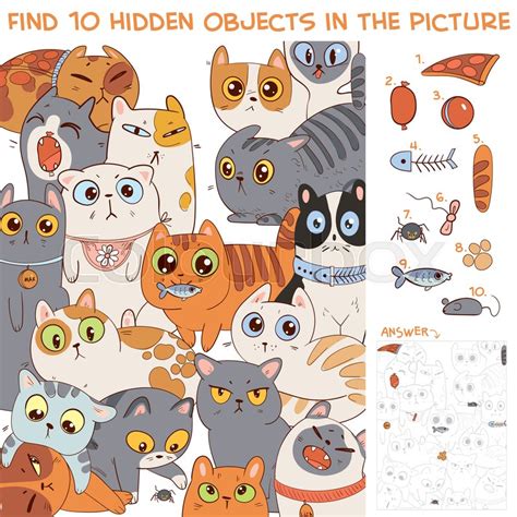 Find 10 Hidden Objects In The Picture Stock Vector Colourbox