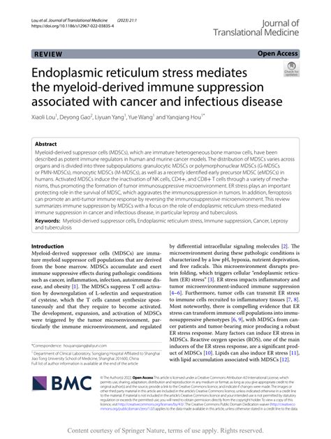 PDF Endoplasmic Reticulum Stress Mediates The Myeloid Derived Immune