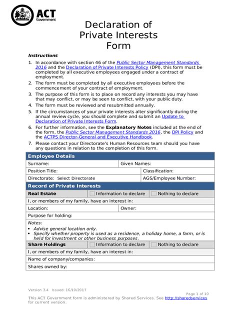Declaration Of Private Interests Doc Template Pdffiller