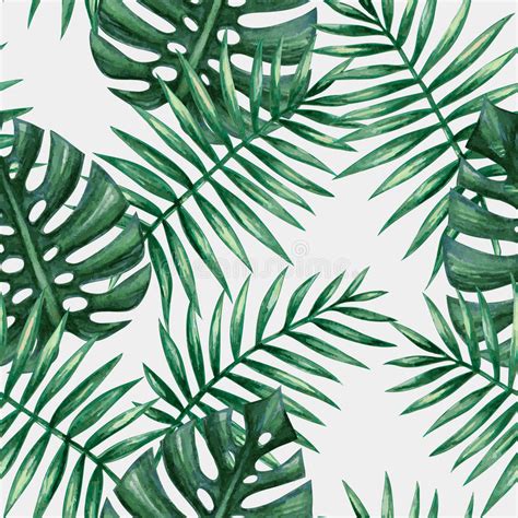 Watercolor Tropical Palm Leaves Seamless Pattern Stock Vector