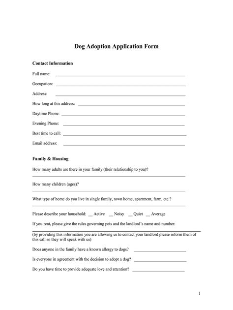 Pet Adoption Forms Printable The W Guide
