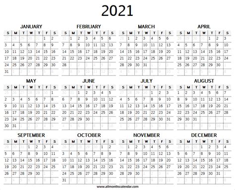 Free Online Printable 2021 Calendar 12 Month Calendar Template Printable