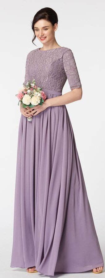 Wisteria Purple Modest Bridesmaid Dress With Elbow Sleeves Bridesmaid