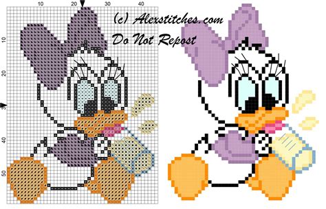 Baby Daisy Duck With Pacifier For Bibs Cross Stitch Pattern Free