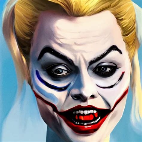 Margot Robbie As Harley Quinn Kissing The Joker Stable Diffusion