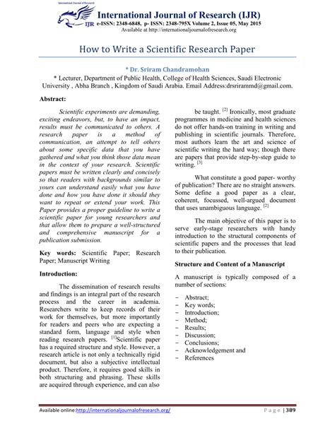 The scientific paper has developed over the past three centuries into a tool to communicate the results of scientific inquiry. (PDF) "How to Write a Scientific Research Paper ...