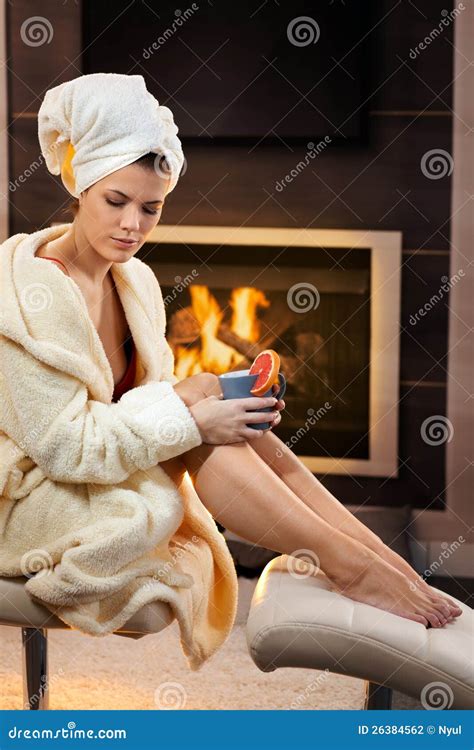 Attractive Woman In Front Of Fireplace Stock Photo Image Of Indoor Attractive