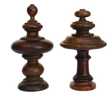 Antique Set of 5 Decorative Turned Wood Finials