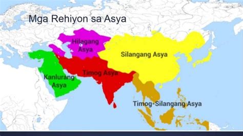 Magbigay Ng Limang Rehiyon Sa Hilagang Asya Timog Silangang Bansa At
