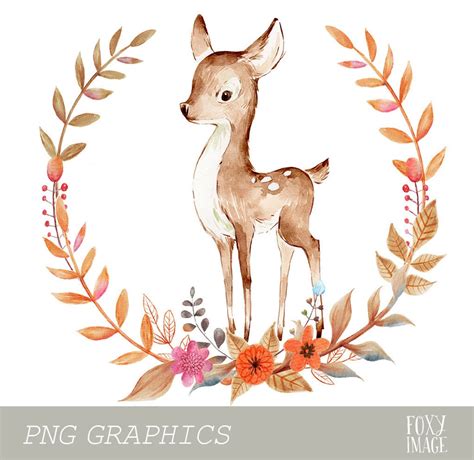 Baby Fawn Clipart Watercolor Deer Png Clipart Girl Deer Etsy