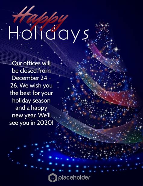 Holiday Office Closure Blue Tree Template Postermywall