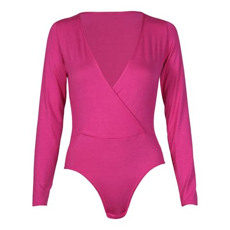 New Ladies Plus Size Plunge Neck Long Sleeve Bodysuits Tops 8 22 Ebay