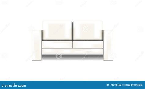 Milky White Leather Glossy Sofa Isolated On White Background Front View Vector Object D Decor