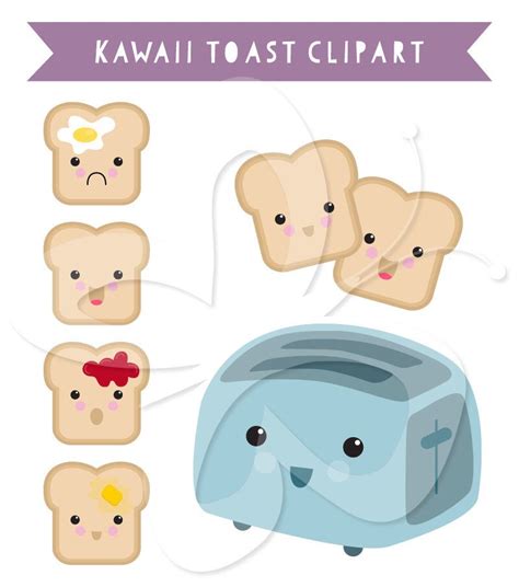 Kawaii Toast Digital Clip Art Clipart Set Personal And Etsy Clip