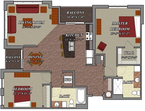 2 Bedroom 2 Bath Apartment Floor Plans Floorplans Click