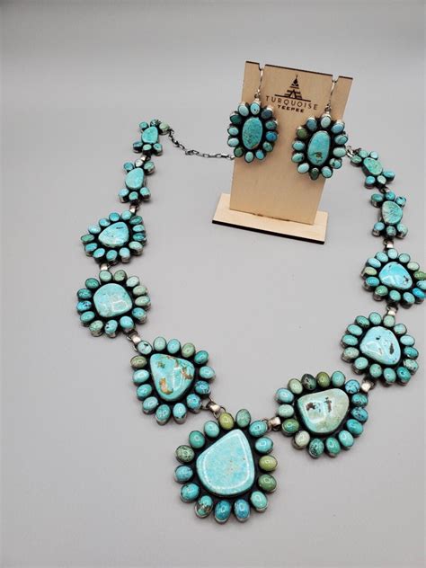 Royston Turquoise Cluster Necklace Earring Set By Navajo Etsy