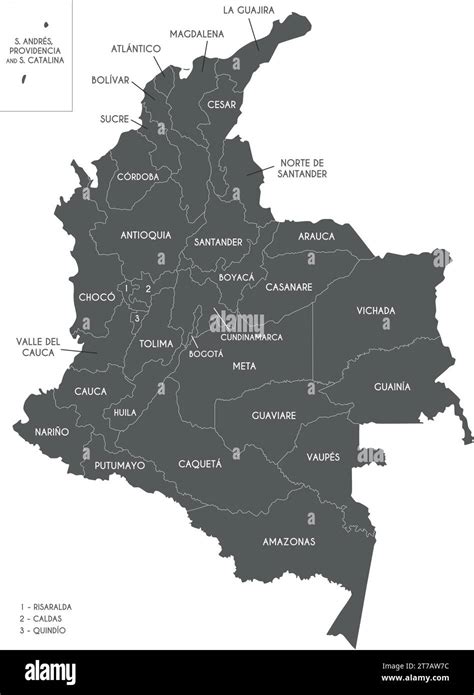Vector Map Of Colombia With Departments Capital Region And