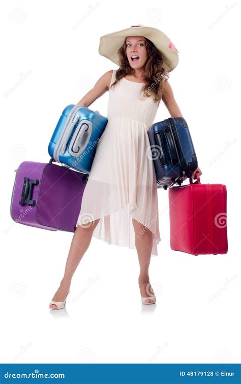 Woman With Luggage Isolated Stock Photo Image Of Arrival Case 48179128