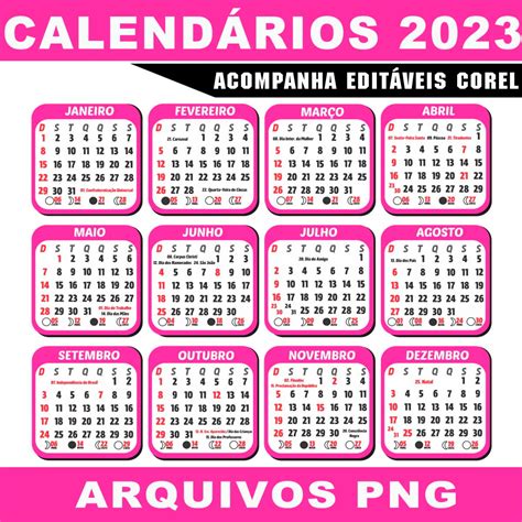 25 Modelos Calendários 2023 Arquivos Png Corel Editáveis No Elo7