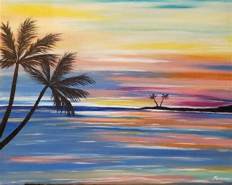 Palm Tree Seascape Sunset Original Acrylic Painting 16x20 Etsy
