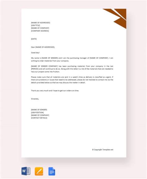 sample order letter templates   ms word pages