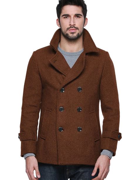 Match Mens Wool Classic Pea Coat Winter 010 Brown New Free Shipping