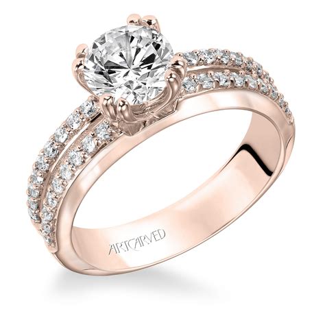 Artcarved Split Shank Rose Gold Diamond Engagement Ring Designer