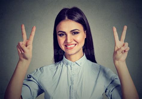 Happy Teenage Guy Showing Victory Or Peace Sign Stock Image Image Of