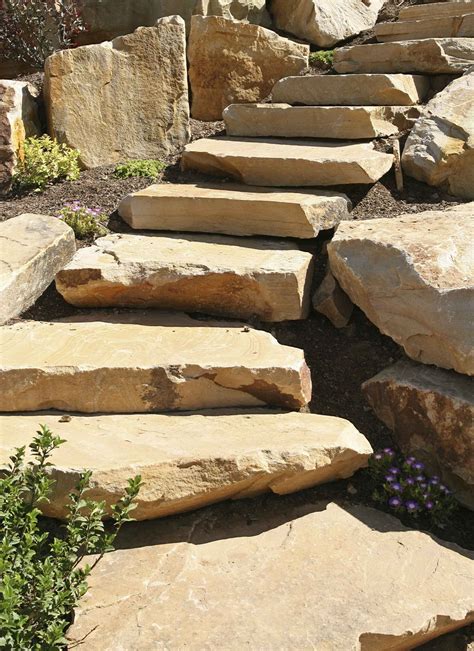Large Natural Stone Steps Create This Landscaping Statement Piece Landscape Stairs Stepping