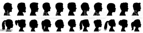 Group Young People Profile Silhouette Faces Boys And Girls Set Man And