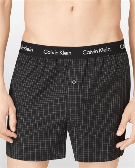 Calvin Klein Cotton Slim Fit Woven Plaid Boxer Shorts In Black For Men