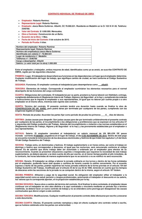 Contrato Individual De Trabajo De Obra Completo Calameo Downloader