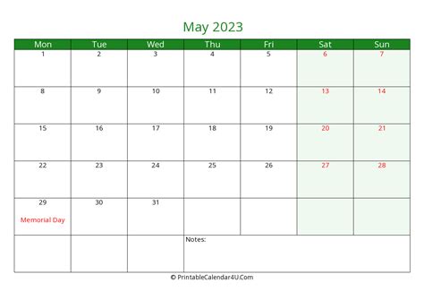 2023 May Calendars Printablecalendar4ucom