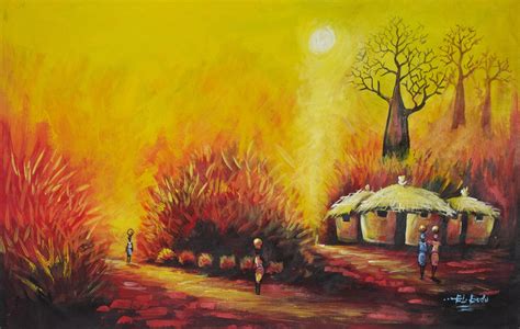 Warm Colors African Village Scene Painting Something Special Novica