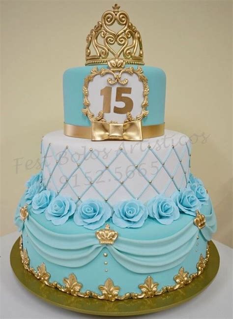 decorative blue and gold birthday cake quinceanera cakes princess cake tiffany sweet 16