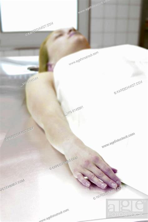 Dead Body Of A Woman On An Autopsy Table In The Forensic Pathology