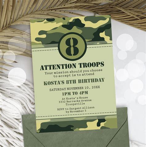 Army Birthday Party Invitation Instant Download Army Etsy Canada
