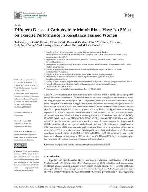 Pdf Different Doses Of Carbohydrate Mouth Rinse Have No Effect On Exercise Performance In